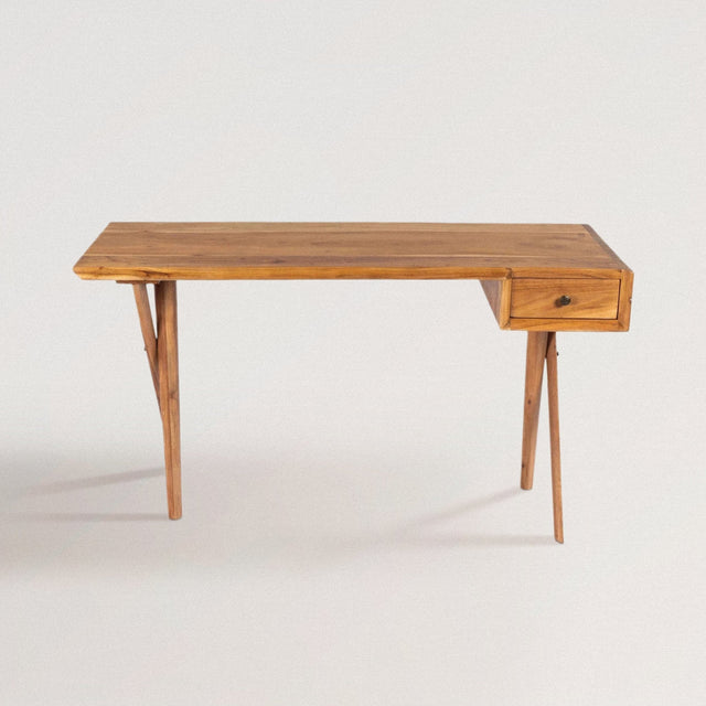 ROBERT Acacia Wood Desk with Crossed Legs - WOODEN SOUL