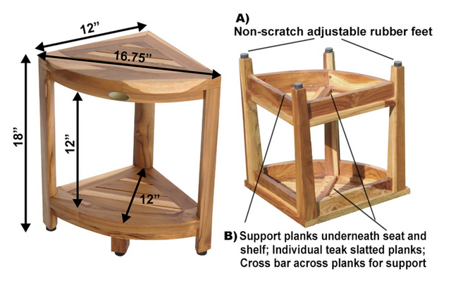 SID Teak Triangular Corner Shower Shelf in Natural Finish (18")