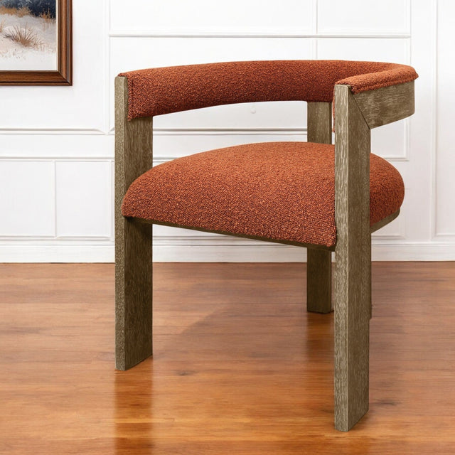 GINGER Rubberwood Boucle Open Back Dining Chair - WOODEN SOUL