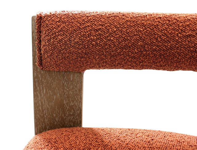 GINGER Rubberwood Boucle Open Back Dining Chair - WOODEN SOUL