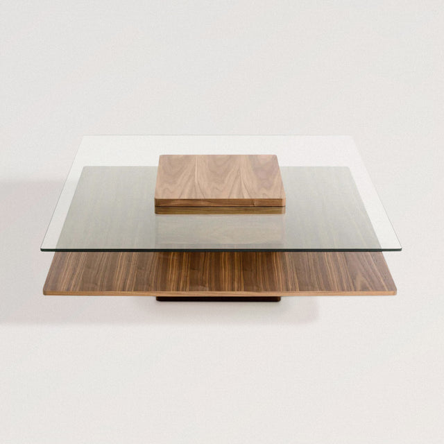 THOM Walnut and Glass Coffee Table