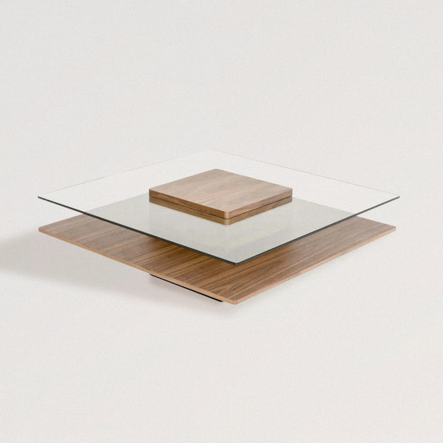 THOM Walnut and Glass Coffee Table