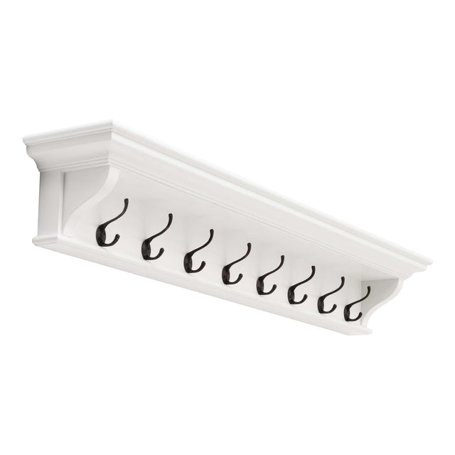 Artisan Classic Hanging Coat Rack in White Wood (8 Hooks) Angle - Wooden Soul