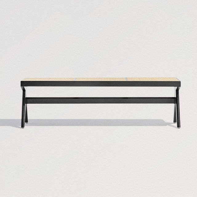 Bench in Solid Ash Wood & Rattan (Black) - Wooden Soul