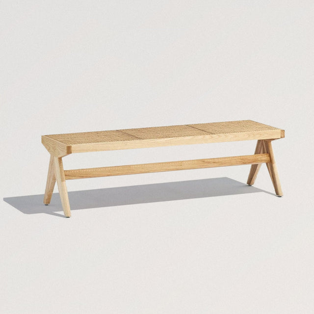 Bench in Solid Ash Wood & Rattan (Blonde) - Wooden Soul