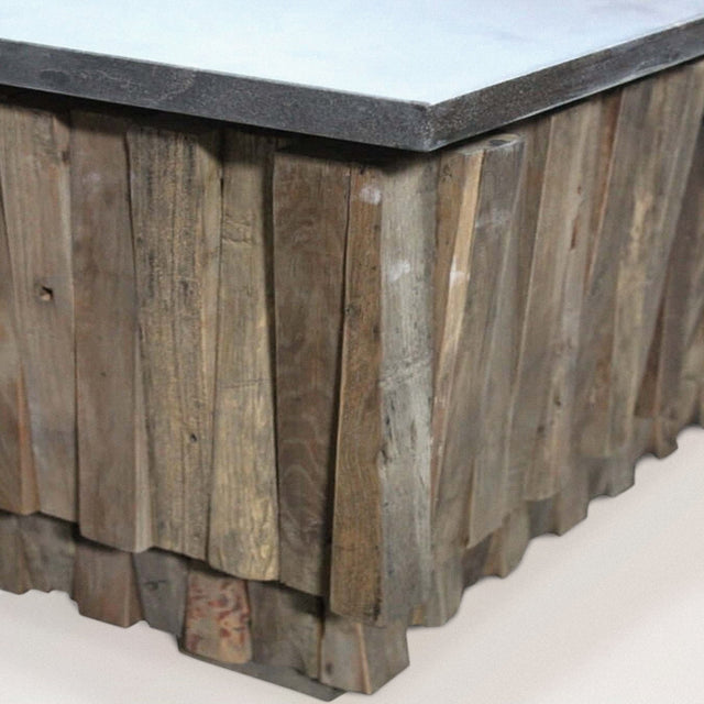 DAMON Coffee Table in Stone and Solid Elm Wood - Wooden Soul