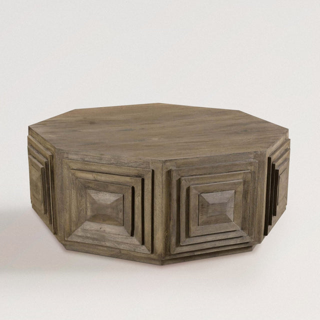 DOMINO Coffee Table in Solid Wood and Iron (Sand) - Wooden Soul