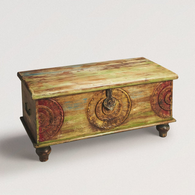 JIMMY Carved Wooden Trunk Coffee Table in Mango Wood - Wooden Soul