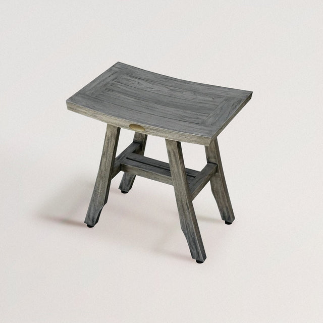 JOHANN Teak Shower Bench in Gray Wood Wash (17.5") - WOODEN SOUL