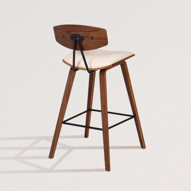 Midcentury Bar Stool in Faux Leather and Poplar Wood - Wooden Soul