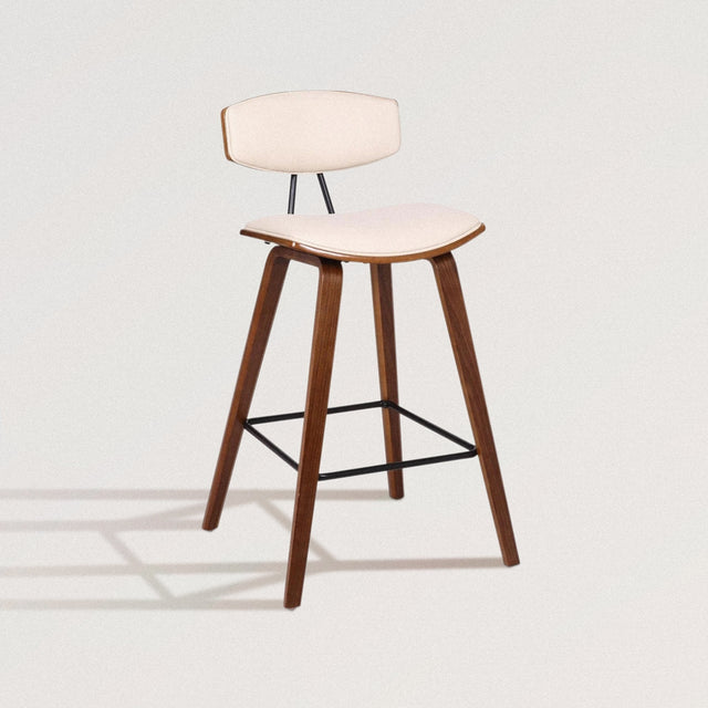 Midcentury Bar Stool in Faux Leather and Poplar Wood - Wooden Soul