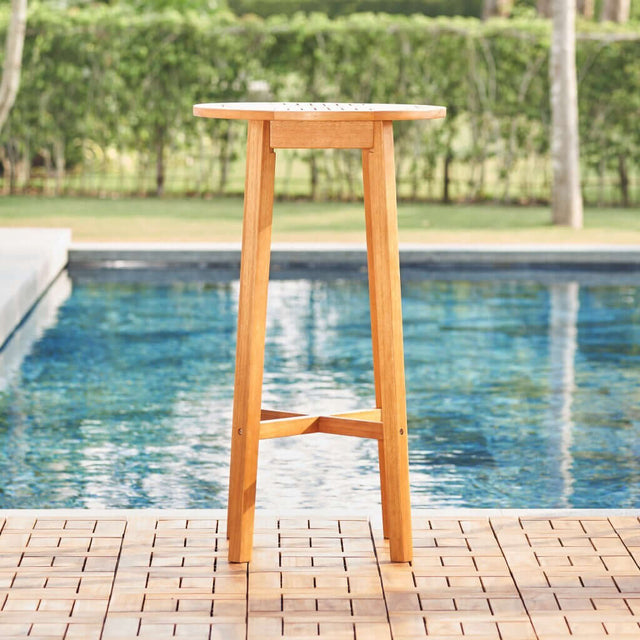 Pattern-Top Outdoor Bar Table in Eucalyptus Wood - Wooden Soul