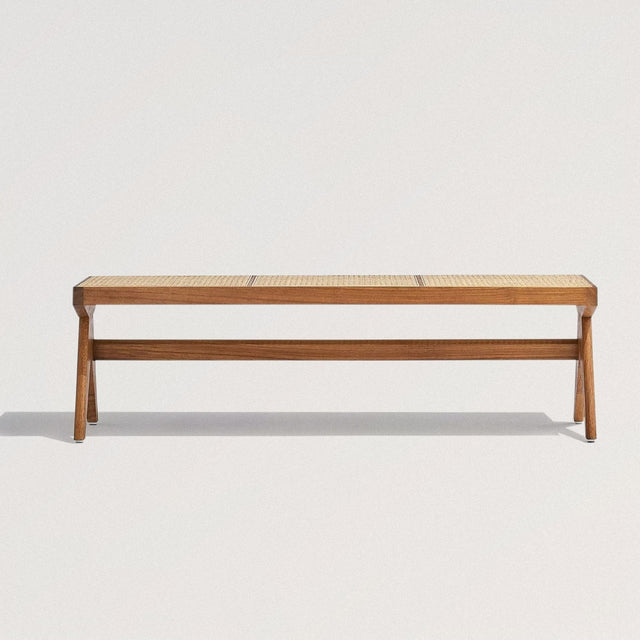Rattan Bench in Solid Ash Wood (Walnut) - Wooden Soul