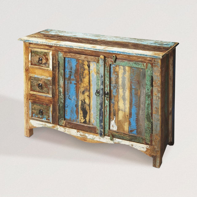 Reclaimed Sideboard Cabinet in Playful Multicolored Paint - Wooden Soul