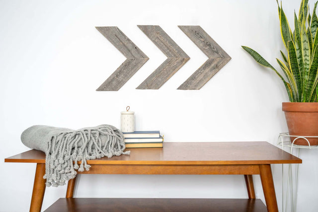 Reclaimed Wood Chevron Arrow in Natural Weathered Gray (Set of 3) - Wooden Soul