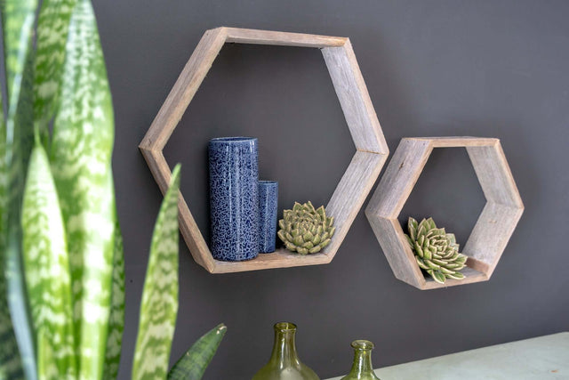 Reclaimed Wood Hexagonal Open Backed Shelves (Set of 3) Photo 4 - Wooden Soul