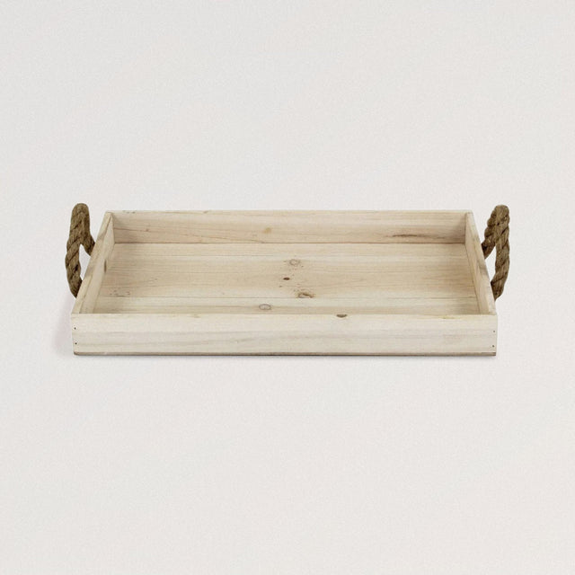 ROBBINS Tray with Rope Handles in Solid Fir Wood (Natural) - WOODEN SOUL