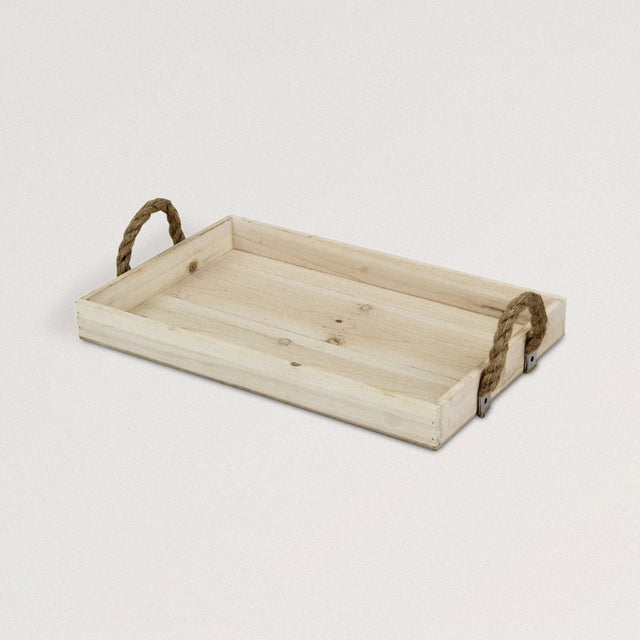 ROBBINS Tray with Rope Handles in Solid Fir Wood (Natural) - WOODEN SOUL