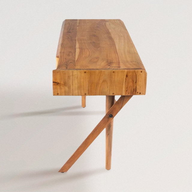 ROBERT Acacia Wood Desk with Crossed Legs - WOODEN SOUL