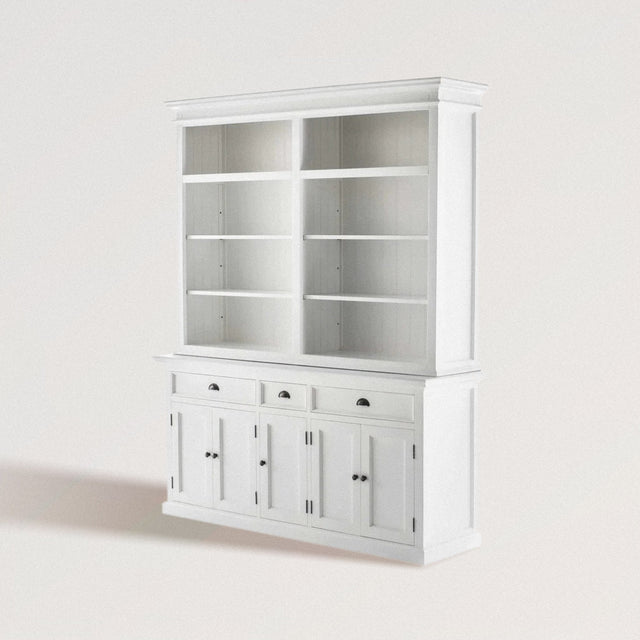 TOWNES Hutch Bookcase in Classic White Mahogany (8 Shelves) - WOODEN SOUL