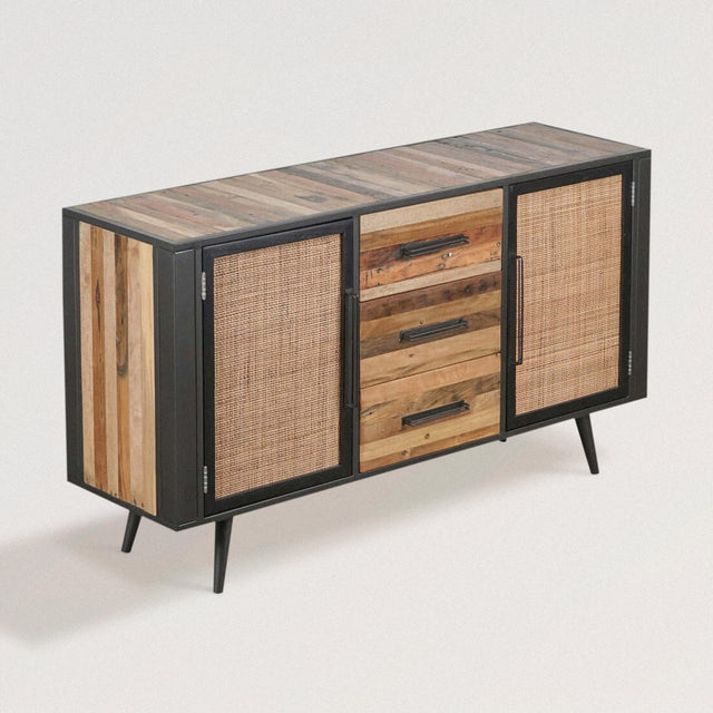 Two-Tone Buffet Table in Poplar and Cane Bamboo - Wooden Soul
