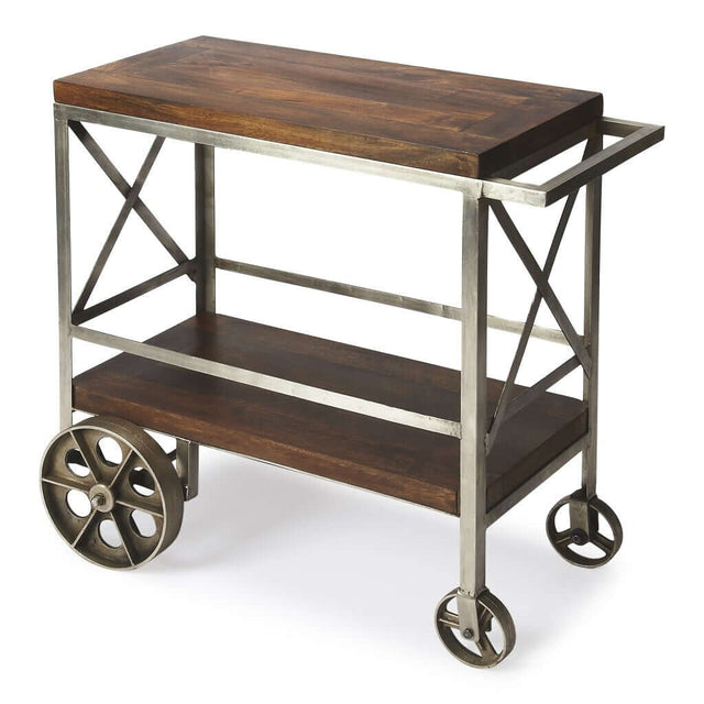 Vintage Rolling Server Bar Cart in Mango Wood and Iron - Wooden Soul