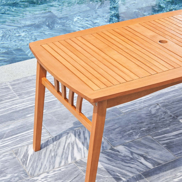 Wooden Slatted Outdoor Table With End Supports in Eucalyptus Wood Top Detail - Wooden Soul